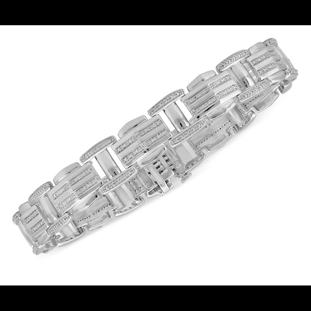 Mens bracelet sterling silver with a diamond